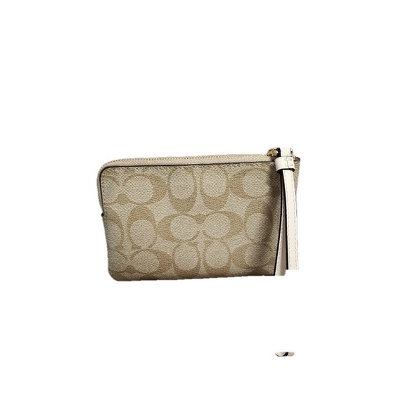 Coach Corner Zip Wristlet in Signature Canvas Light Khaki/Chalk - Picture 3 of 4